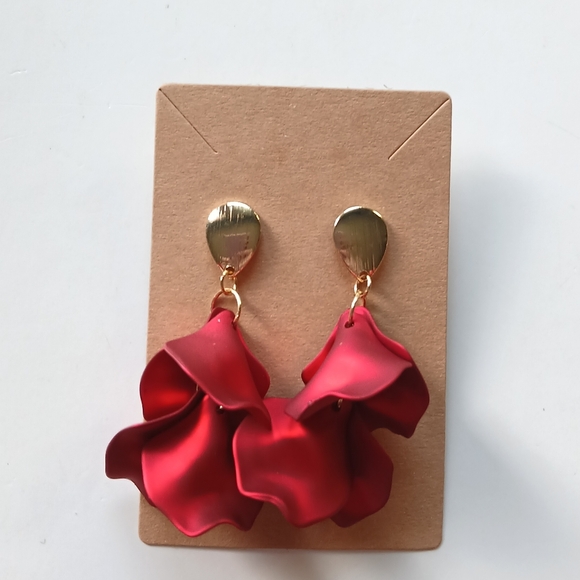 Fashion Jewelry Jewelry - Fashion Jewelry Red and Gold Floral Earrings